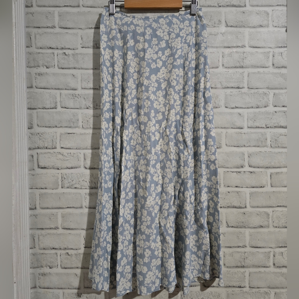 Reformation Zoe Midi Skirt Blue Floral Print size 0 - Picture 2 of 10